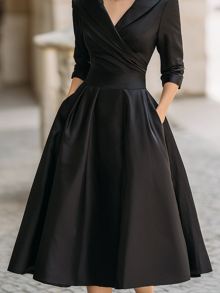 Celeste | Women Draped Collar Midi Dress