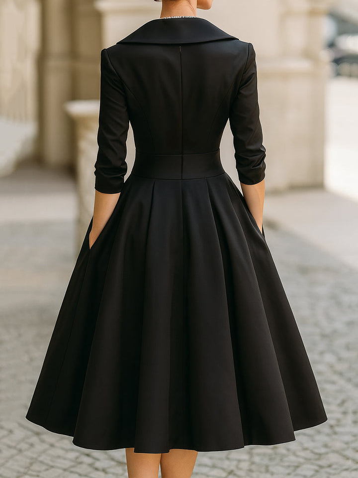 Celeste | Women Draped Collar Midi Dress