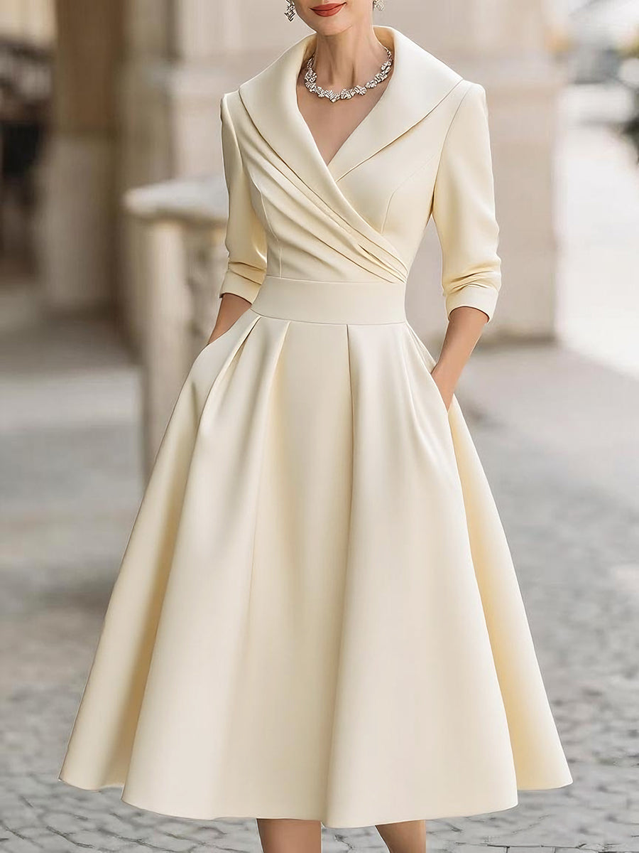 Celeste | Women Draped Collar Midi Dress