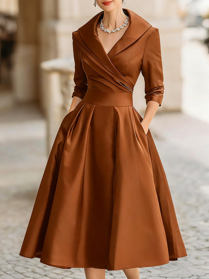 Celeste | Women Draped Collar Midi Dress