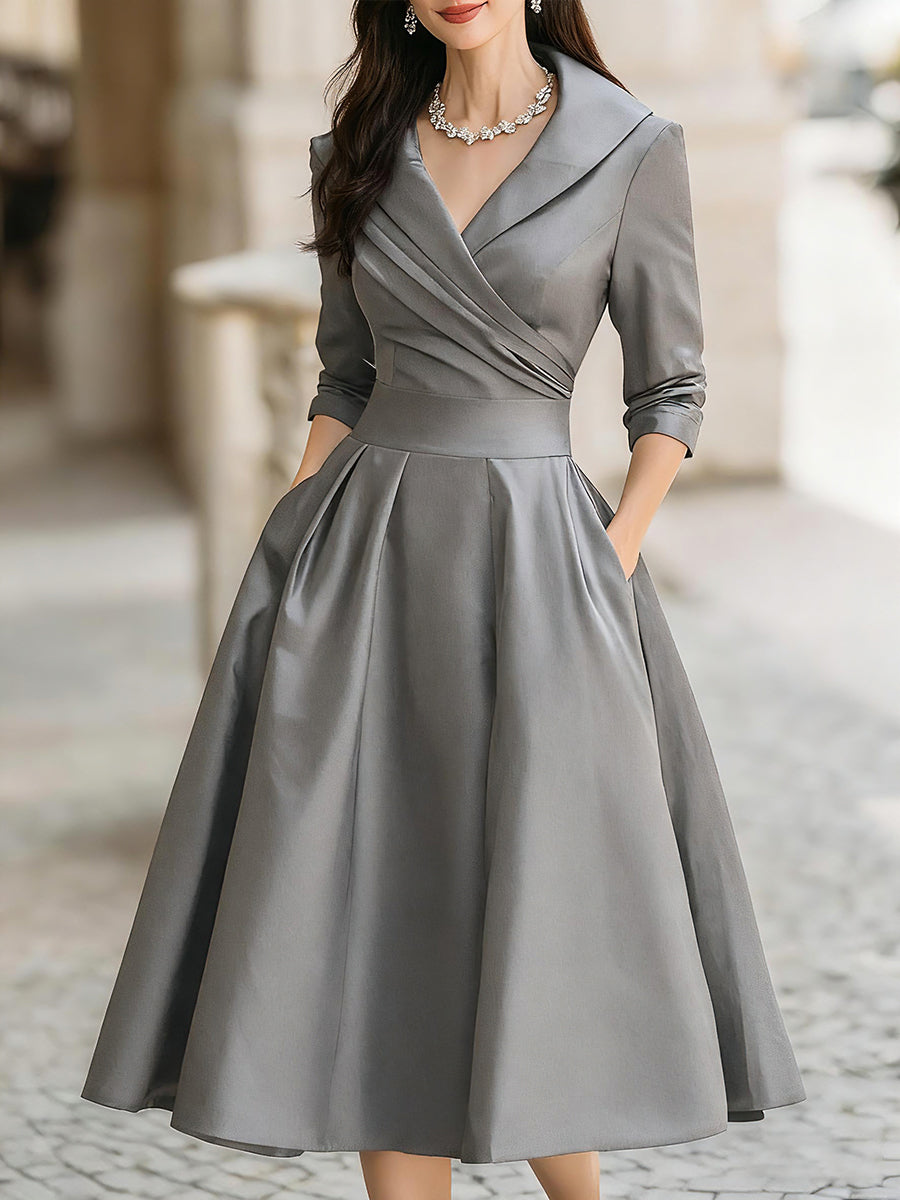 Celeste | Women Draped Collar Midi Dress