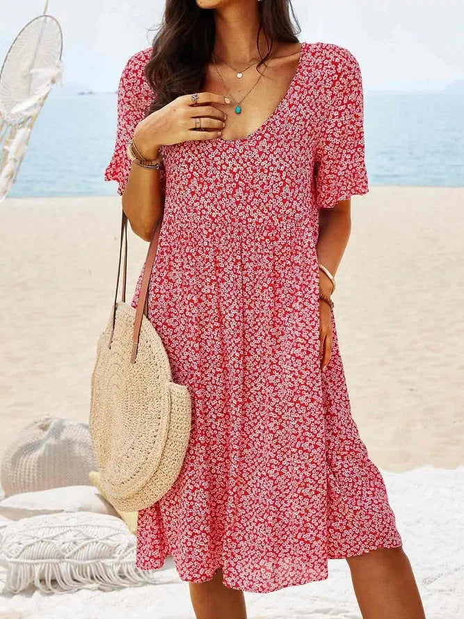 Daisy | Women's Ditsy Floral V-Neck Smock Dress