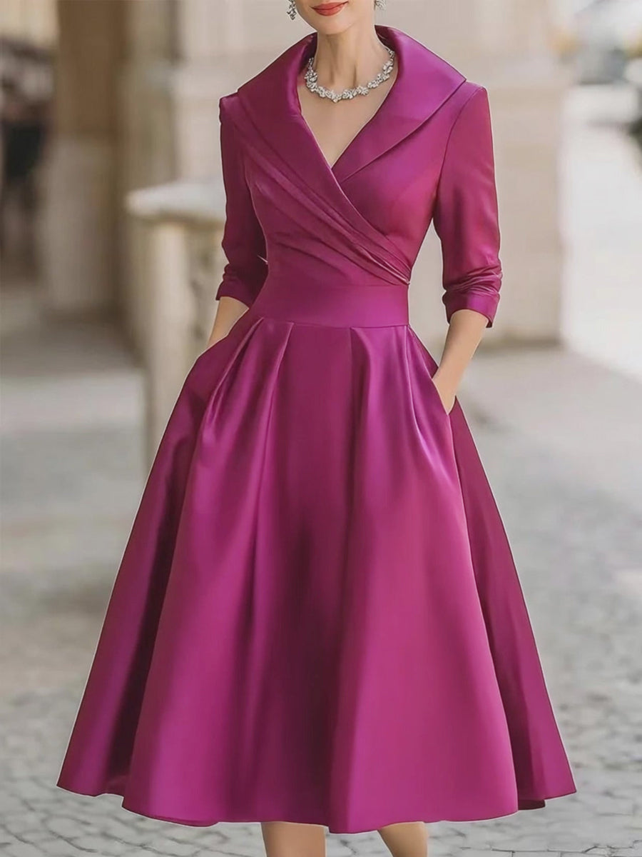Celeste | Women Draped Collar Midi Dress