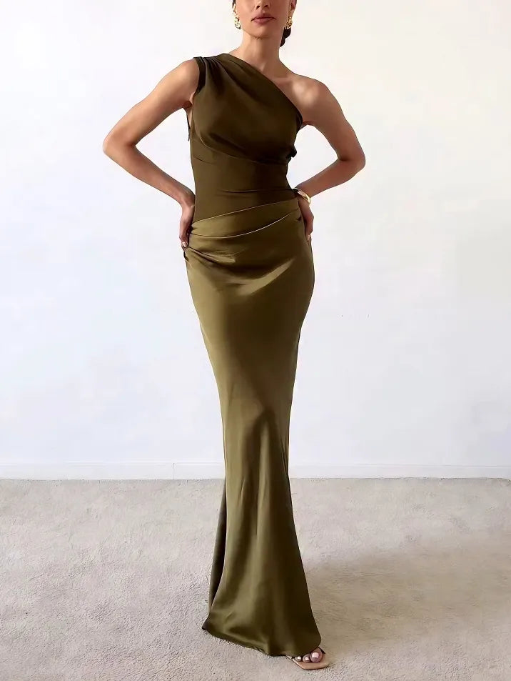 Anita | Women One-Shoulder Pleated Maxi Dress