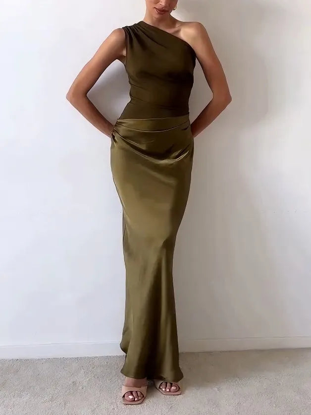 Anita | Women One-Shoulder Pleated Maxi Dress