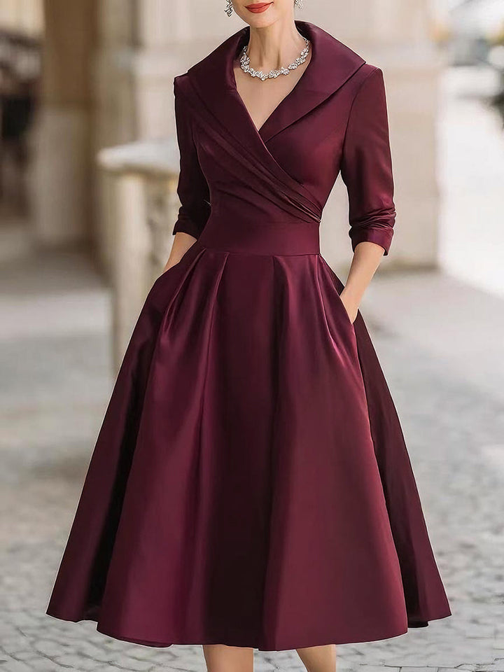 Celeste | Women Draped Collar Midi Dress
