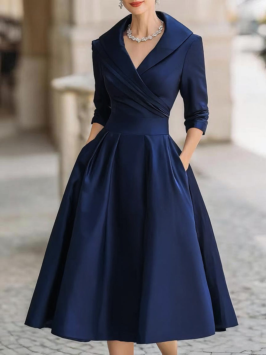 Celeste | Women Draped Collar Midi Dress