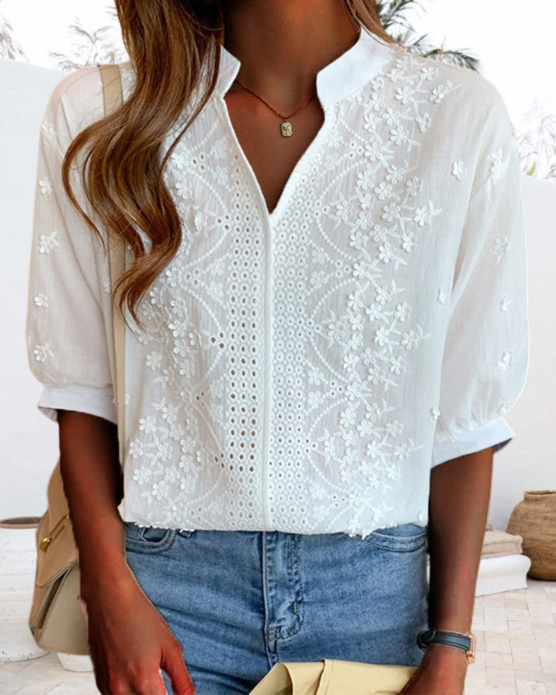 Xavier | Women V-Neck Puff Sleeve Blouse