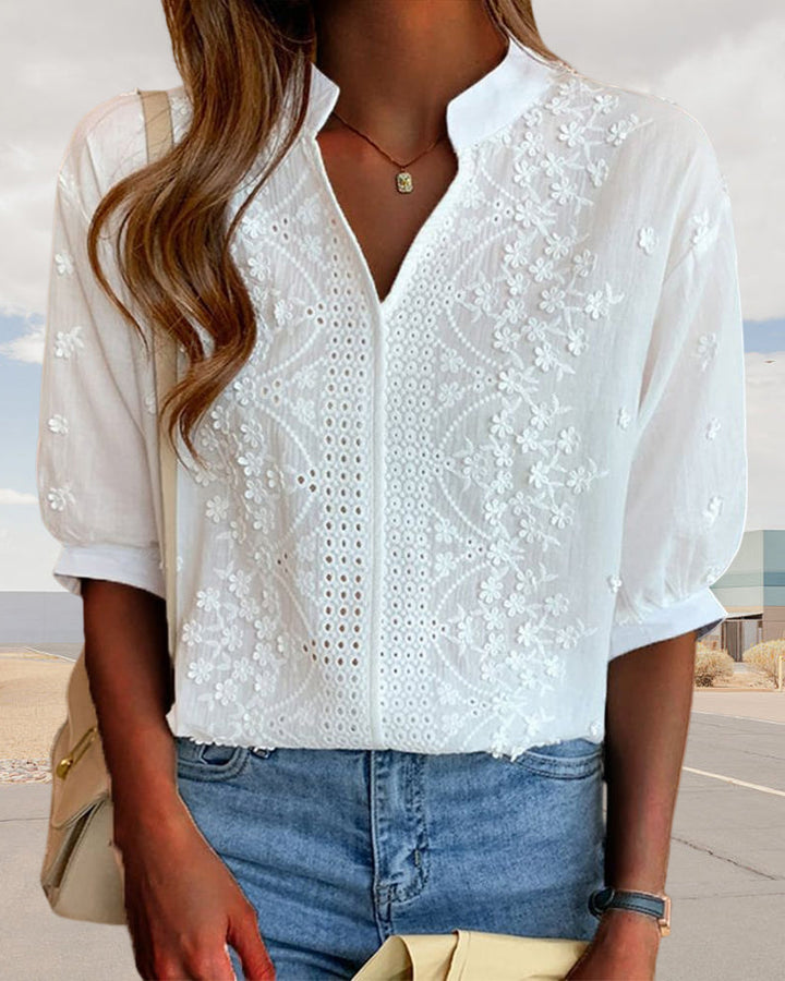 Xavier | Women V-Neck Puff Sleeve Blouse