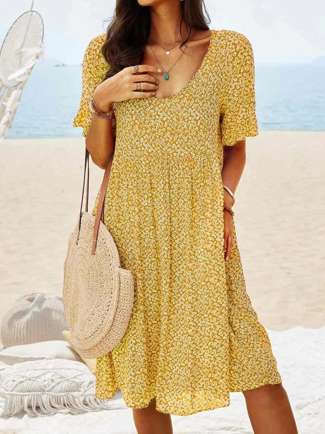 Daisy | Women's Ditsy Floral V-Neck Smock Dress