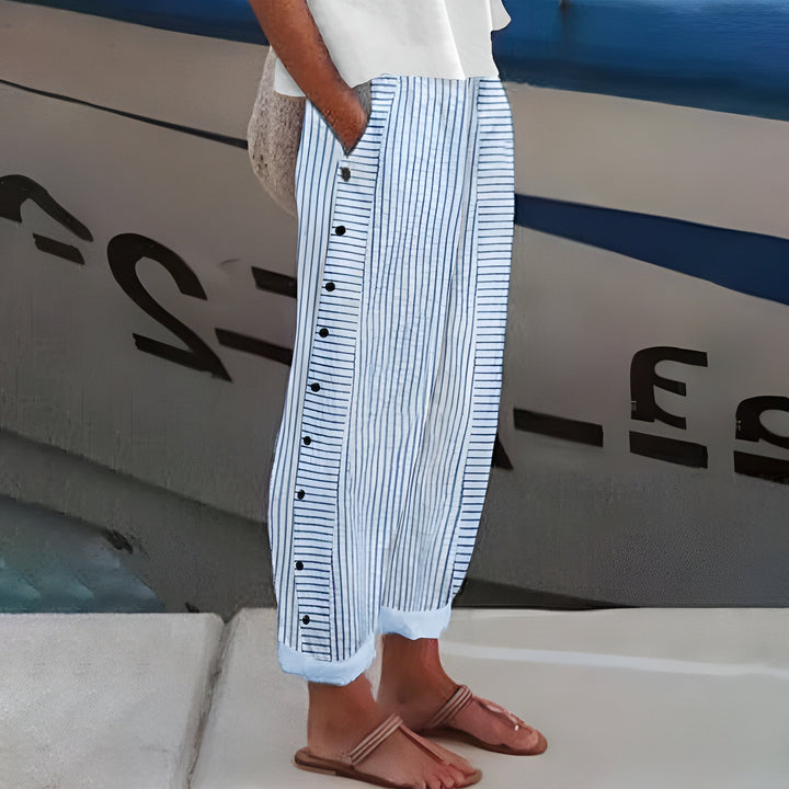 Sanne | Women Stripe Panel Button Trousers