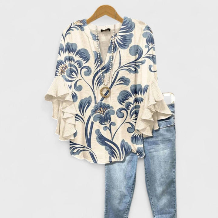 Isabella | Women V-Neck Ruffle Sleeve Blouse
