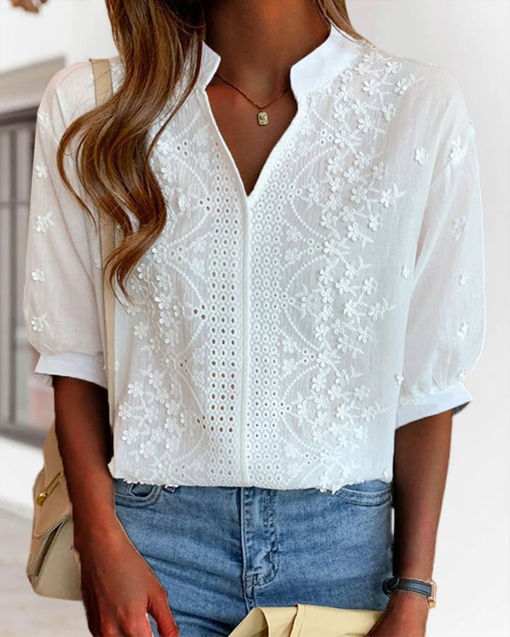 Xavier | Women V-Neck Puff Sleeve Blouse