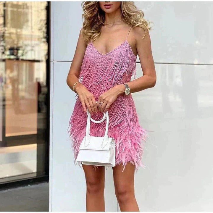 Sophie | Women's Feather Spaghetti Strap Mini Dress