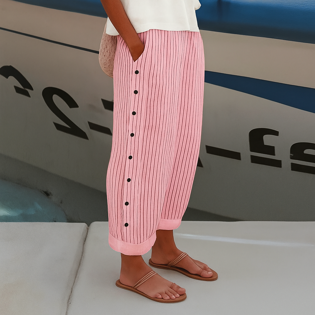 Sanne | Women Stripe Panel Button Trousers