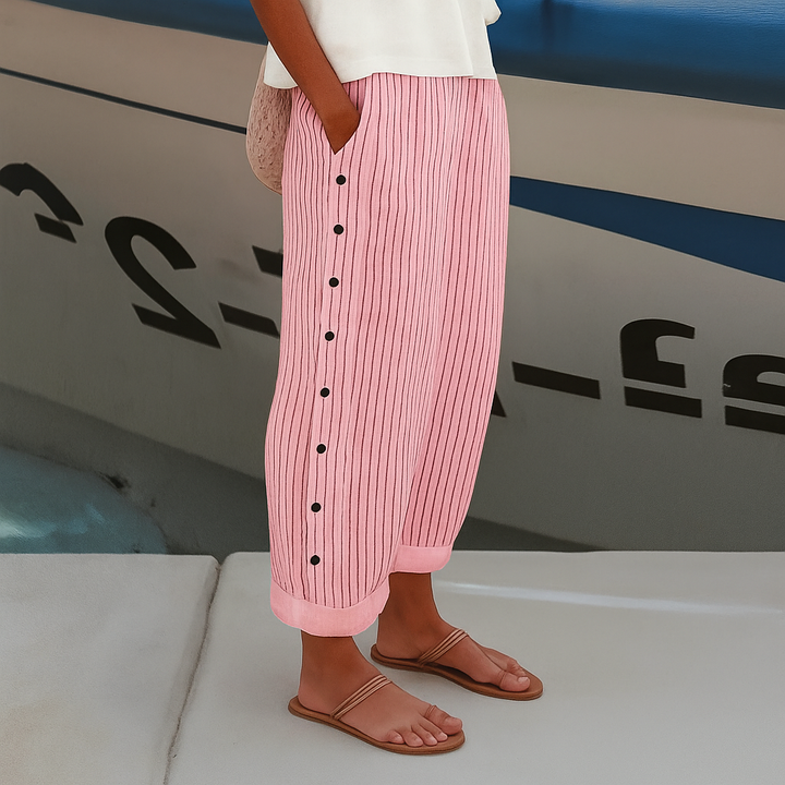 Sanne | Women Stripe Panel Button Trousers