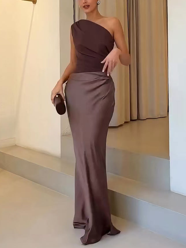 Anita | Women One-Shoulder Pleated Maxi Dress