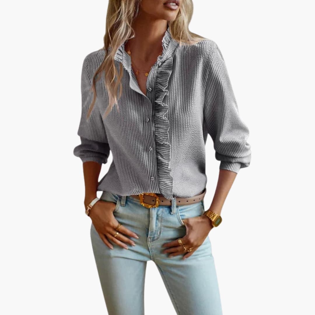 Eliza | Women’s Ruffle Front Long Sleeve Blouse