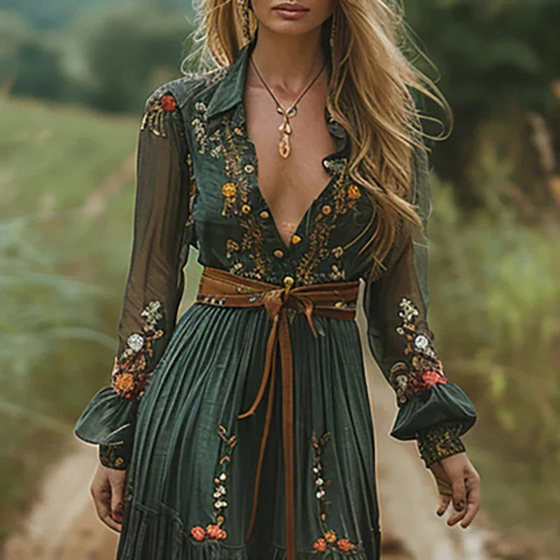 Isabella | Women Embroidered V-Neck Boho Maxi