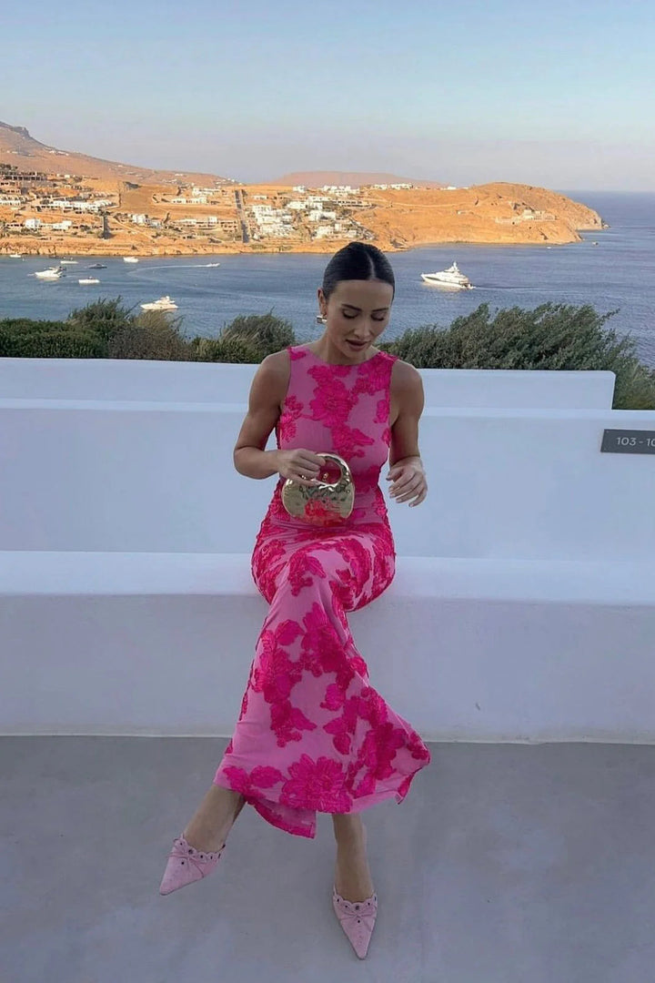 Valerie | Women's Bodycon Racer Neck Floral Maxi Dress