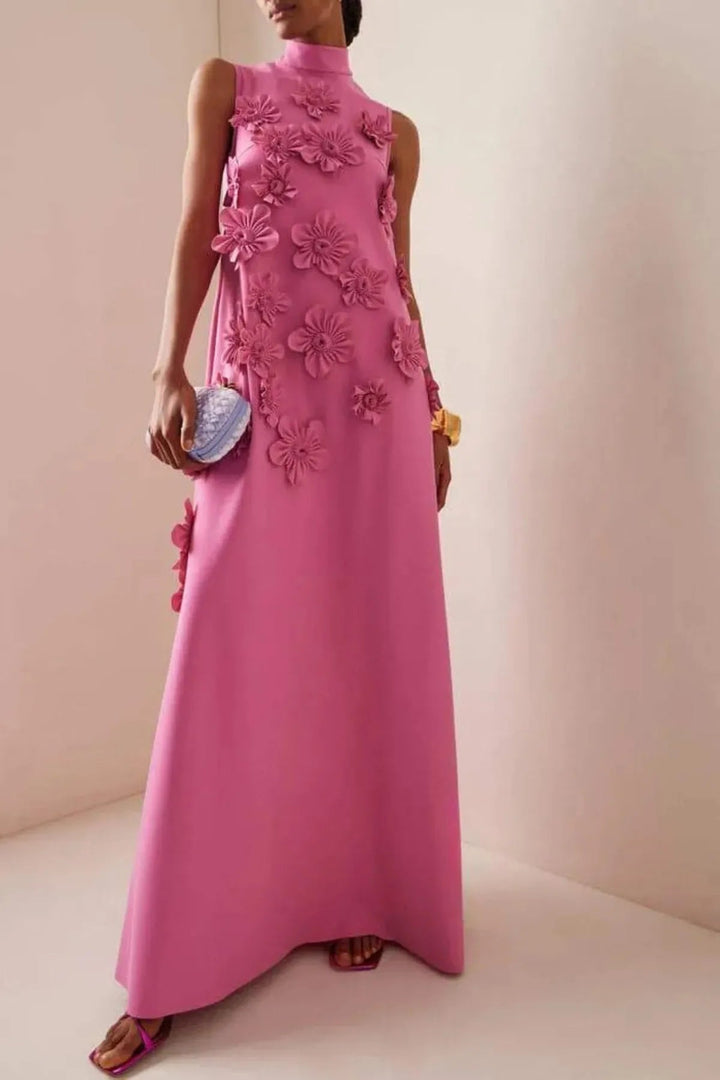 Celeste | Women's Floral Embellished Mock Neck Maxi Dress