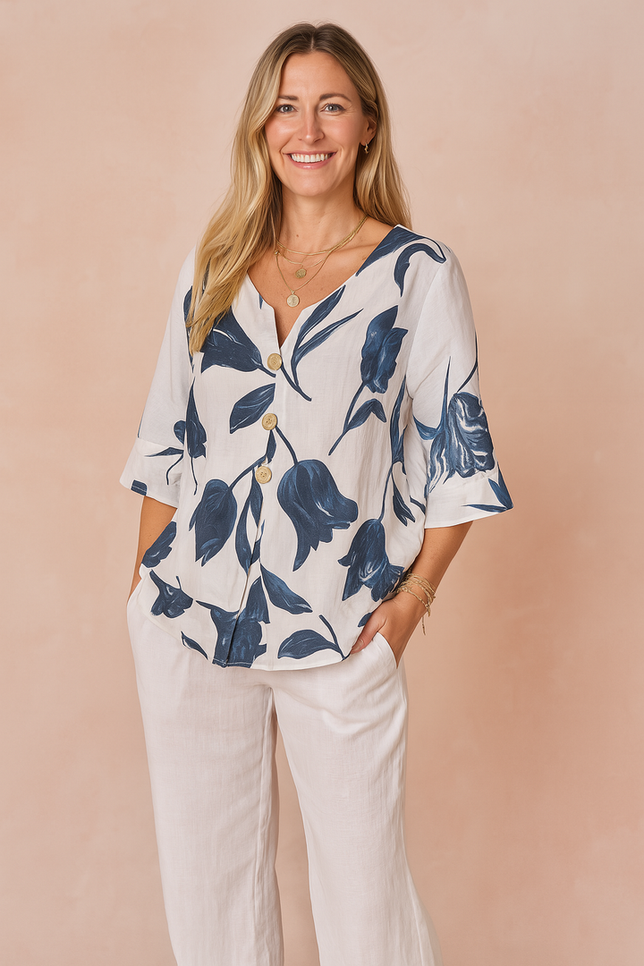 Caroline | Women’s Floral V-Neck Button Blouse