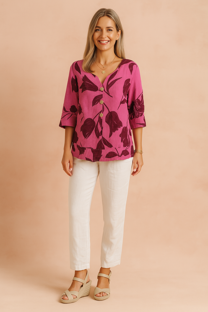 Caroline | Women’s Floral V-Neck Button Blouse