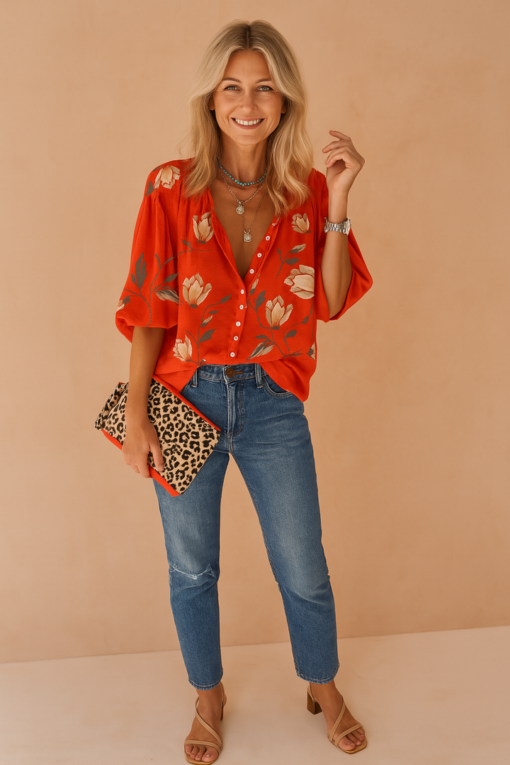 Monica | Women Relaxed Floral Button Blouse