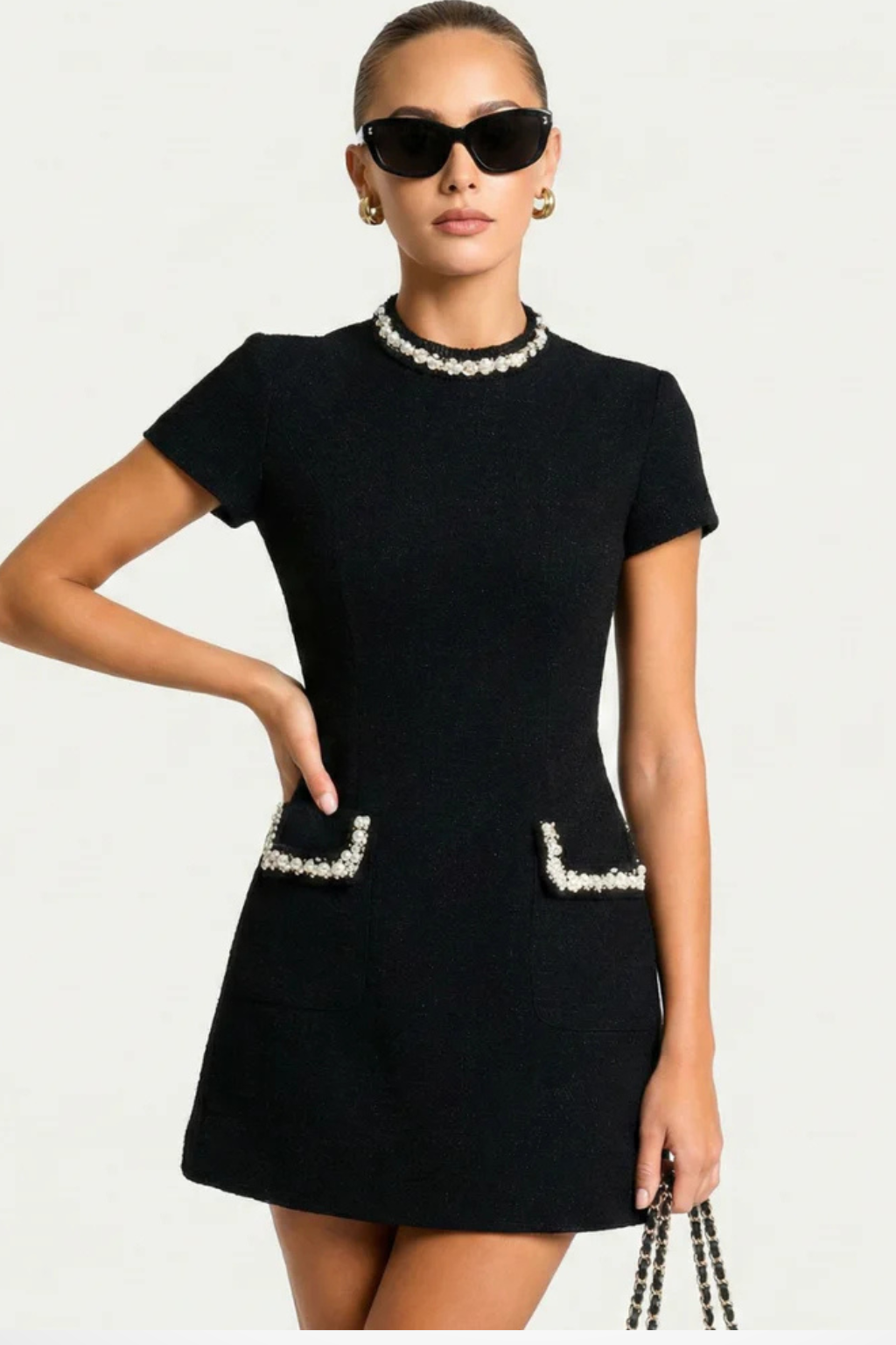 Bronwen | Women Pearl Trim Mini Dress