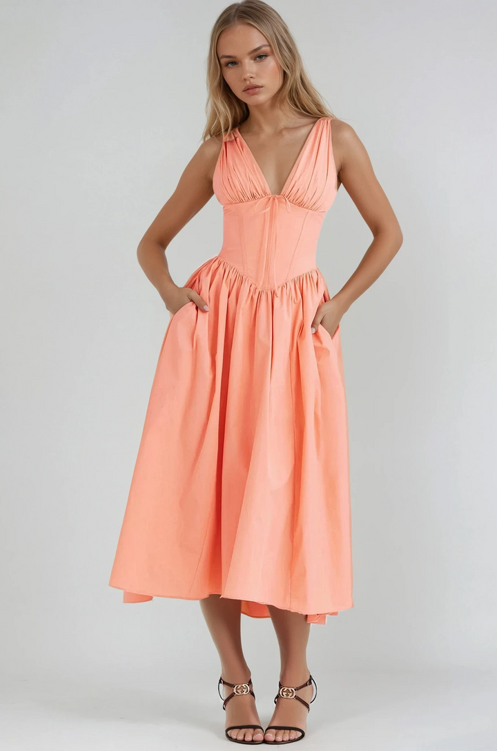 Elara | Women's Floral V-Neck Midi Dress