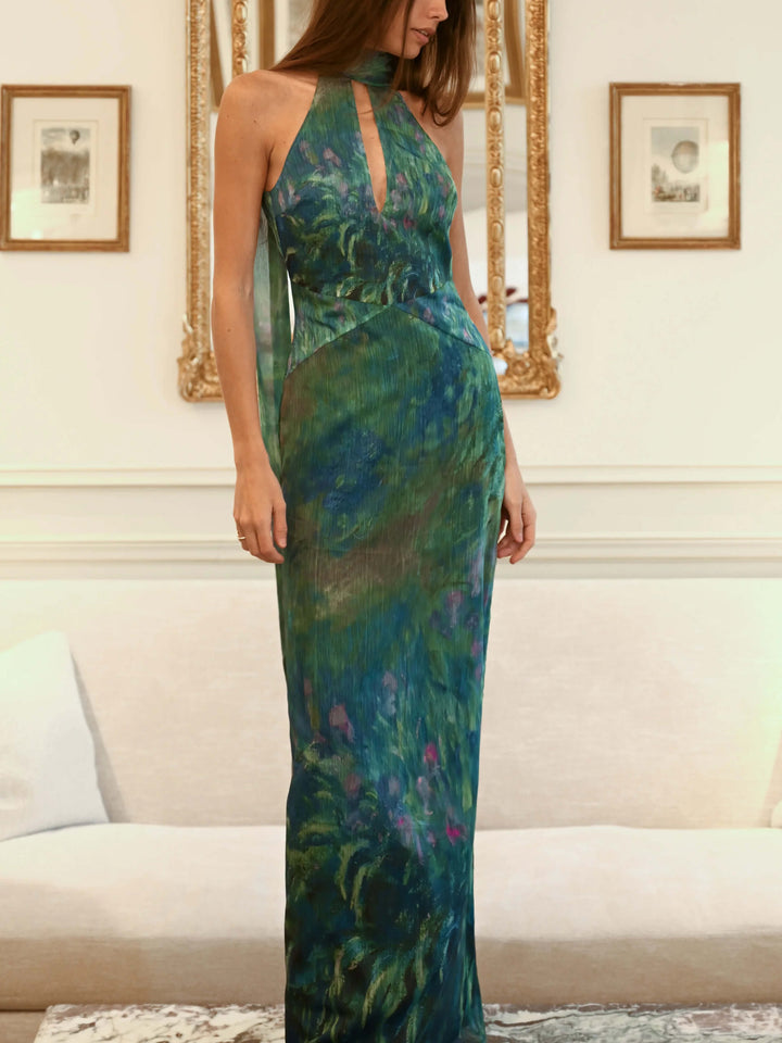 Sienna | Women's Artistic Irises Print Maxi Dress