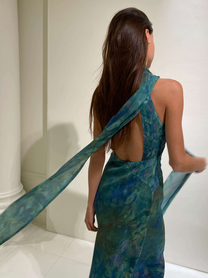 Sienna | Women's Artistic Irises Print Maxi Dress