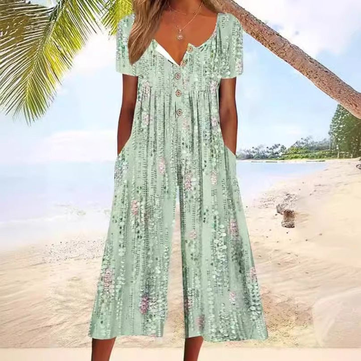 Lagoon | Women Leaf Print V-Neck Jumpsuit
