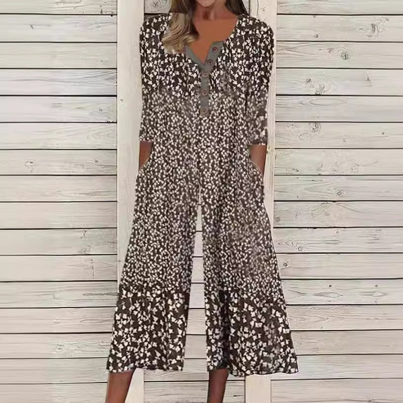Lagoon | Women Leaf Print V-Neck Jumpsuit