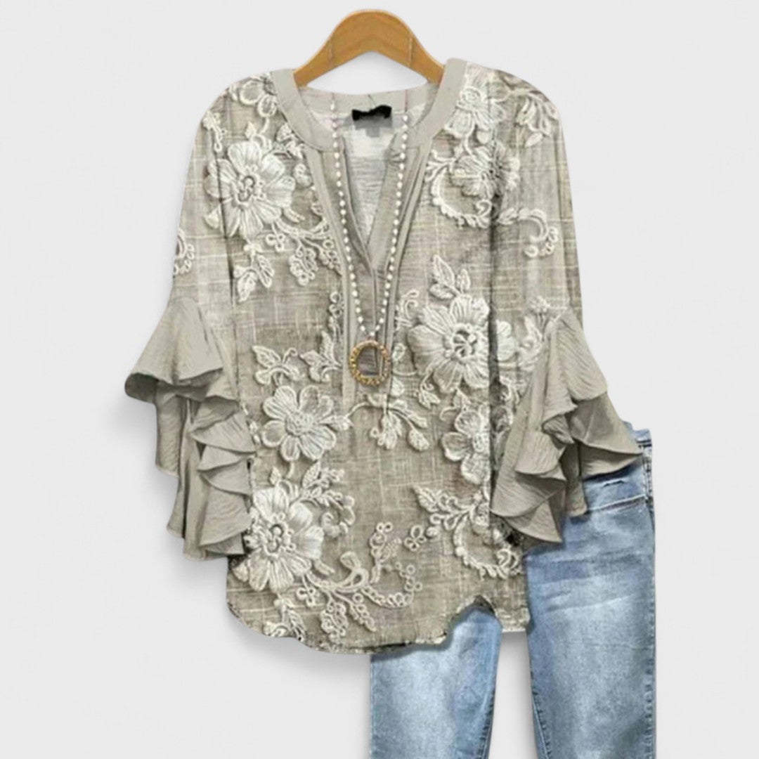 Isabella | Women V-Neck Ruffle Sleeve Blouse