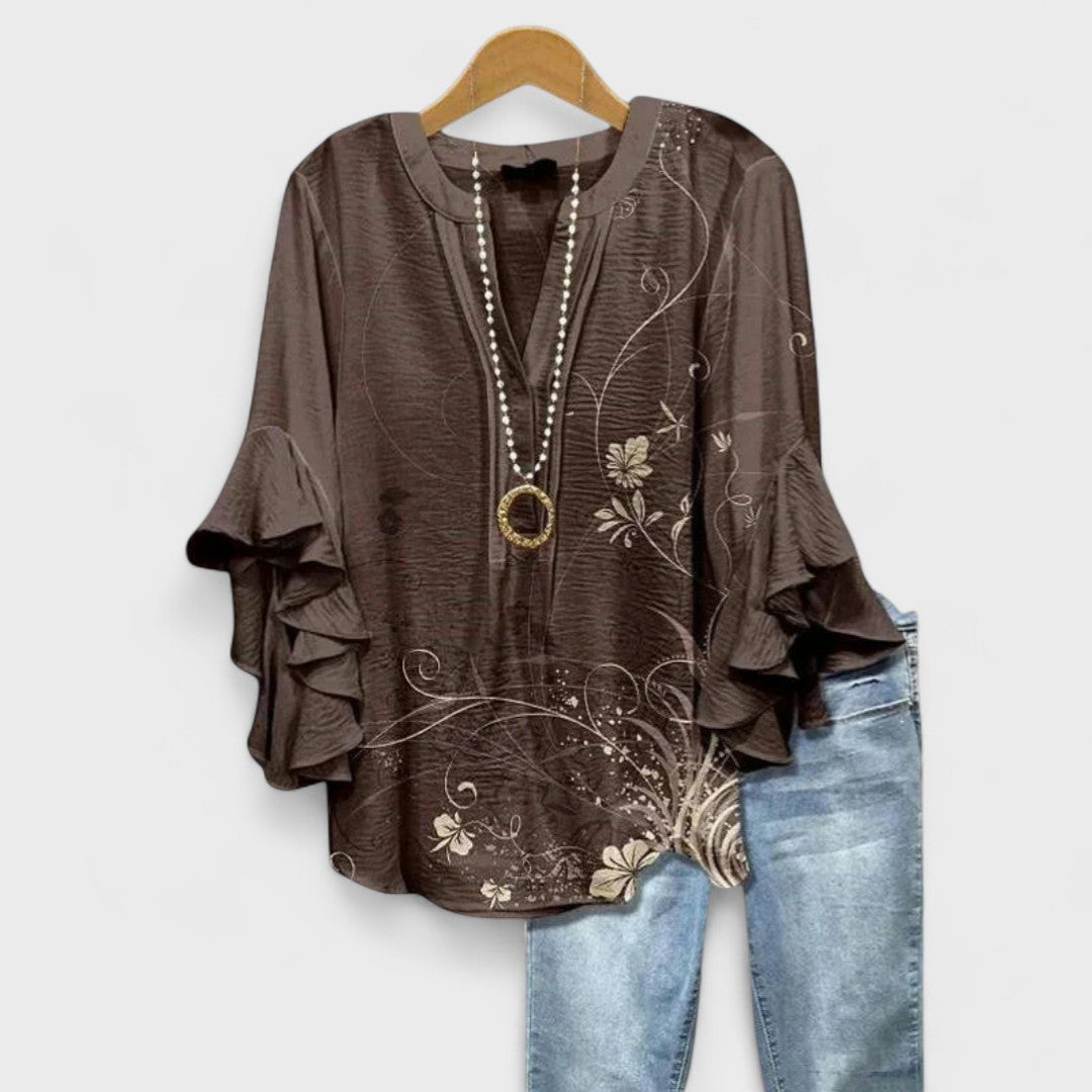Isabella | Women V-Neck Ruffle Sleeve Blouse