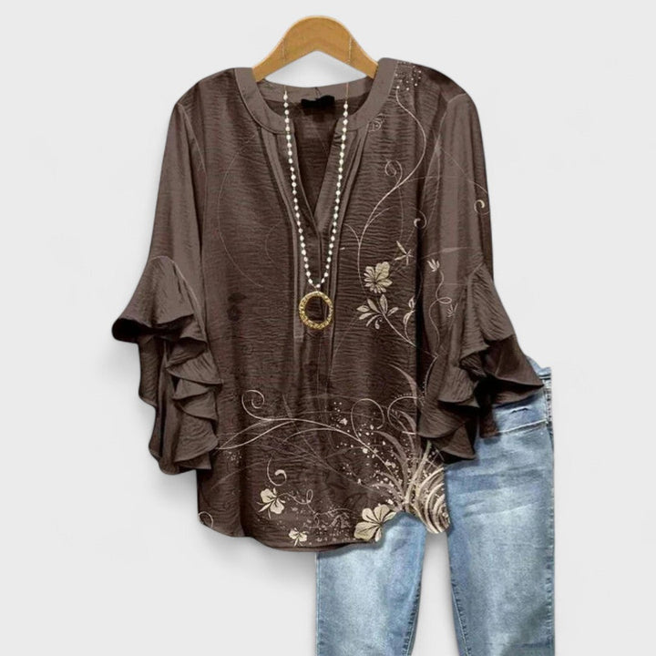 Isabella | Women V-Neck Ruffle Sleeve Blouse
