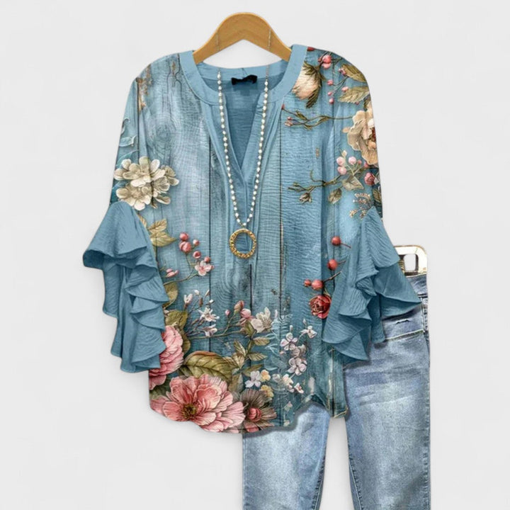 Isabella | Women V-Neck Ruffle Sleeve Blouse