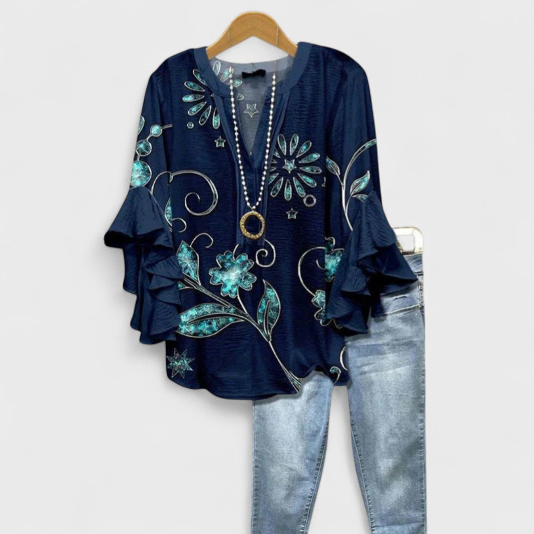 Isabella | Women V-Neck Ruffle Sleeve Blouse