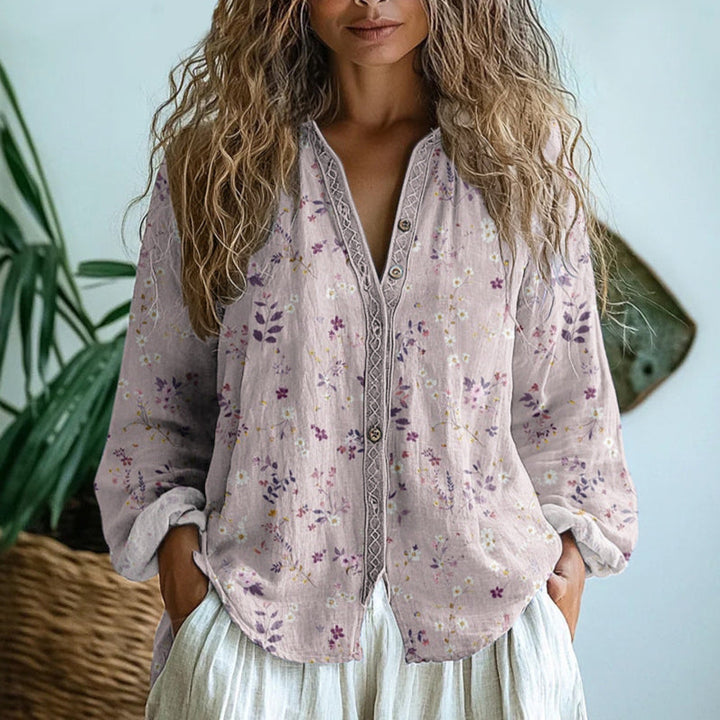 Nova | Women's Nature Print Split V-Neck Blouse