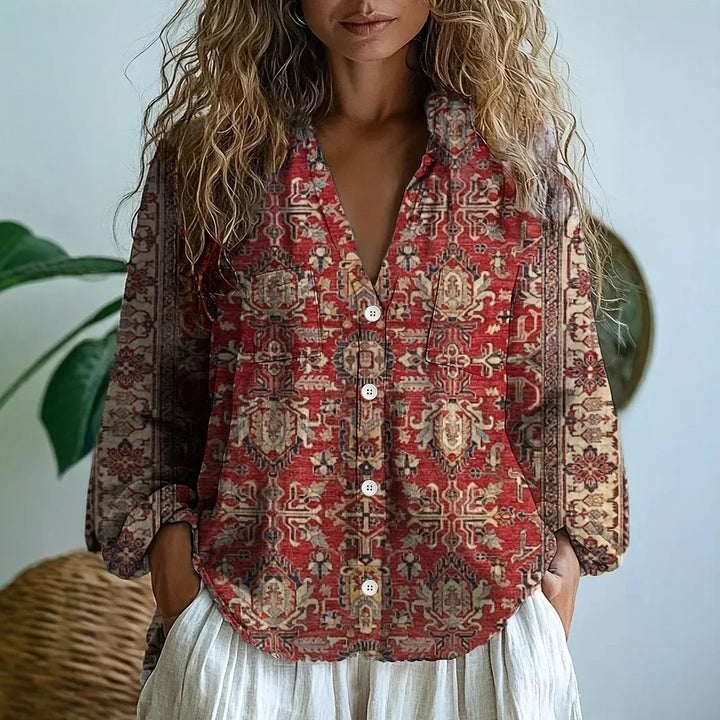 Nova | Women's Nature Print Split V-Neck Blouse