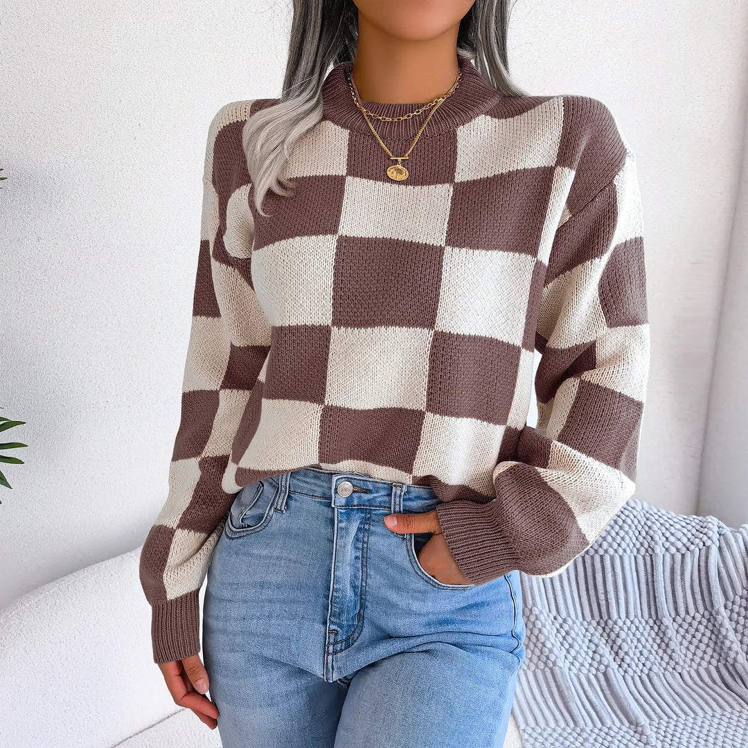 Mette | Women's Violet Checkered Knit Sweater
