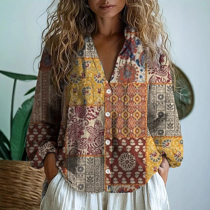 Nova | Women's Nature Print Split V-Neck Blouse
