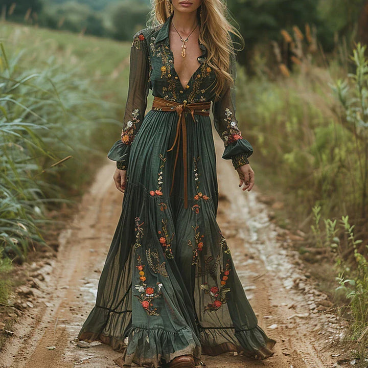Isabella | Women Embroidered V-Neck Boho Maxi