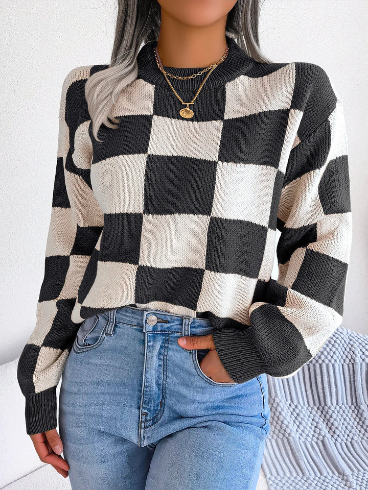 Mette | Women's Violet Checkered Knit Sweater