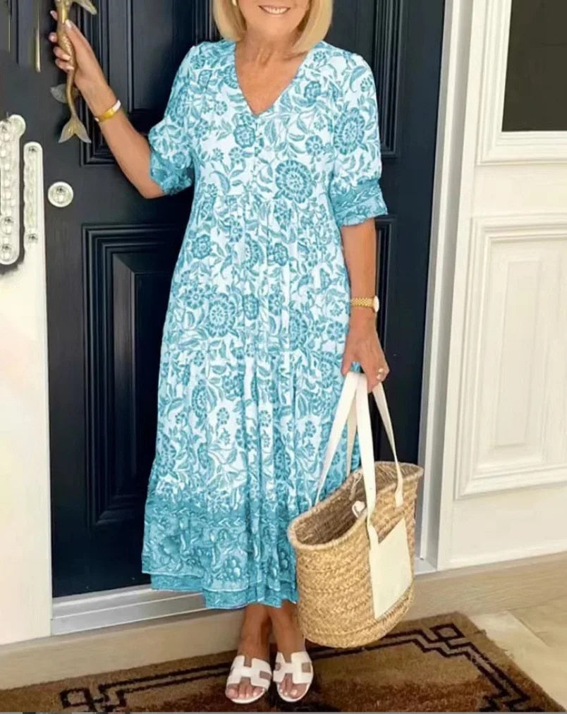 Aria | Women Elegant Floral V-Neck Dress