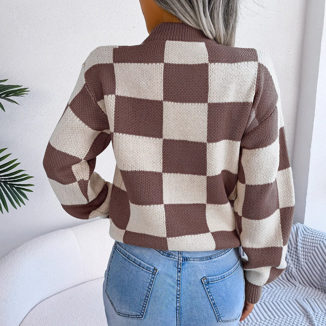 Mette | Women's Violet Checkered Knit Sweater
