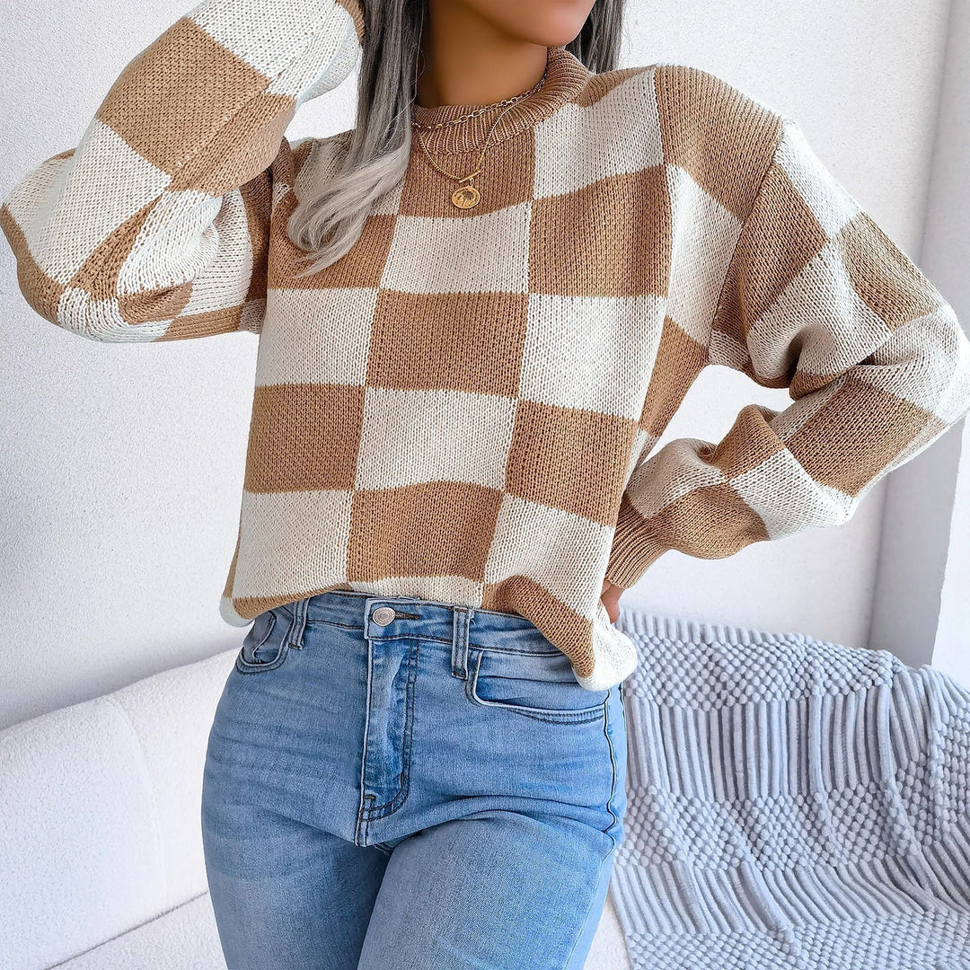 Mette | Women's Violet Checkered Knit Sweater