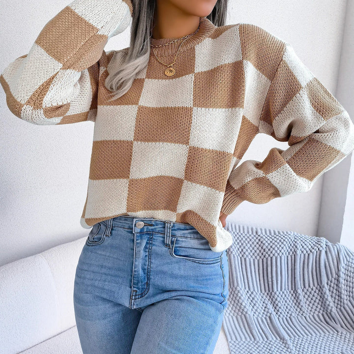 Mette | Women's Violet Checkered Knit Sweater