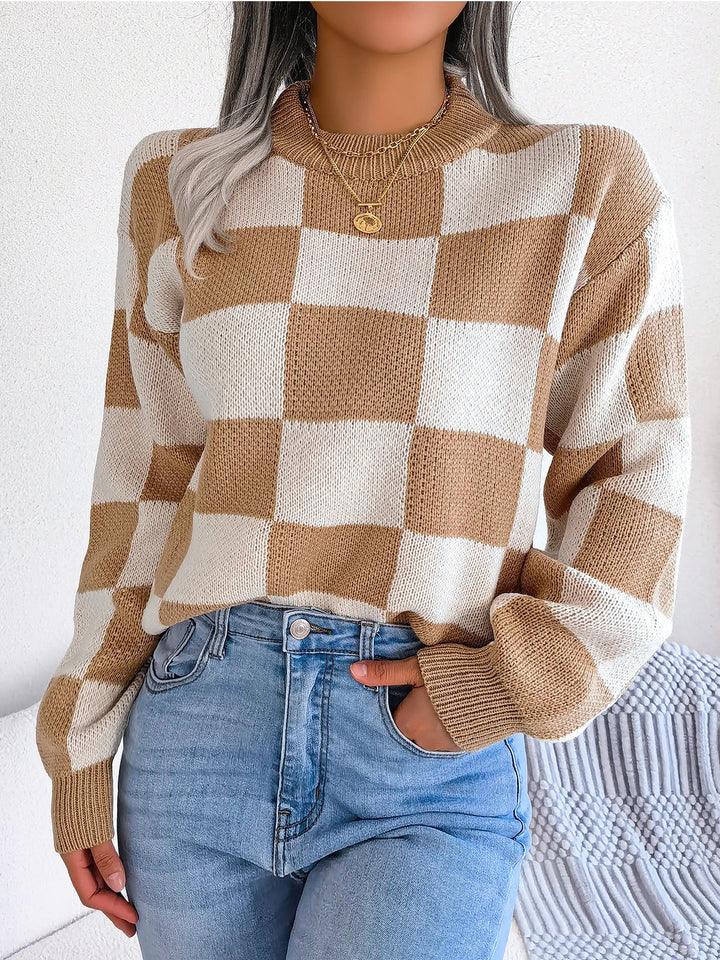 Mette | Women's Violet Checkered Knit Sweater